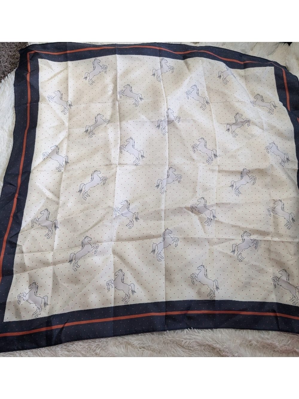 Cabi 100% Silk Cream/Pale Yellow Horse Print Square Scarf 34" X 34"